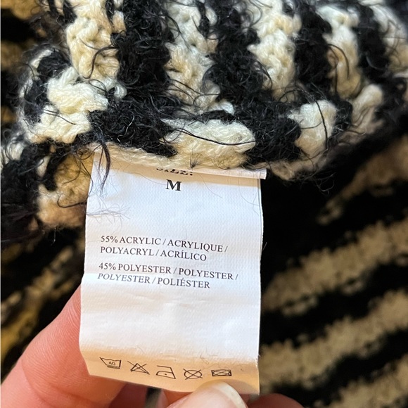 Mirumi EUC Black And White Knit Striped Eyelash Tunic Sweater Pockets Sz Medium - Picture 10 of 12